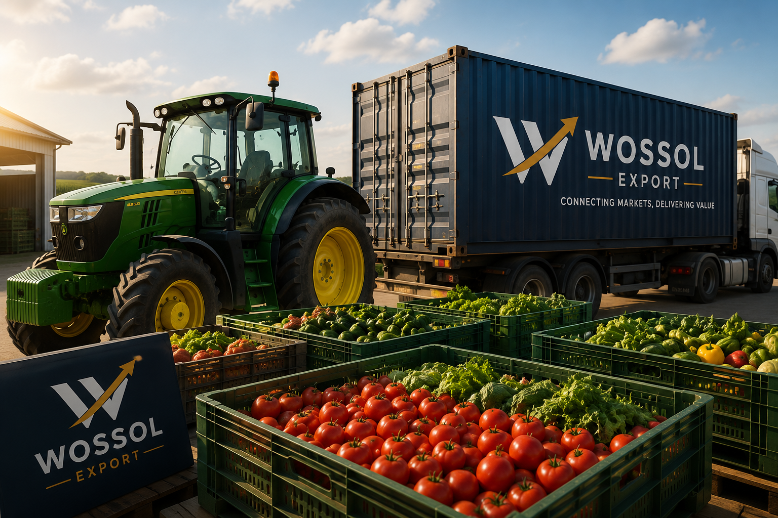 Agricultural products prepared near a container for export