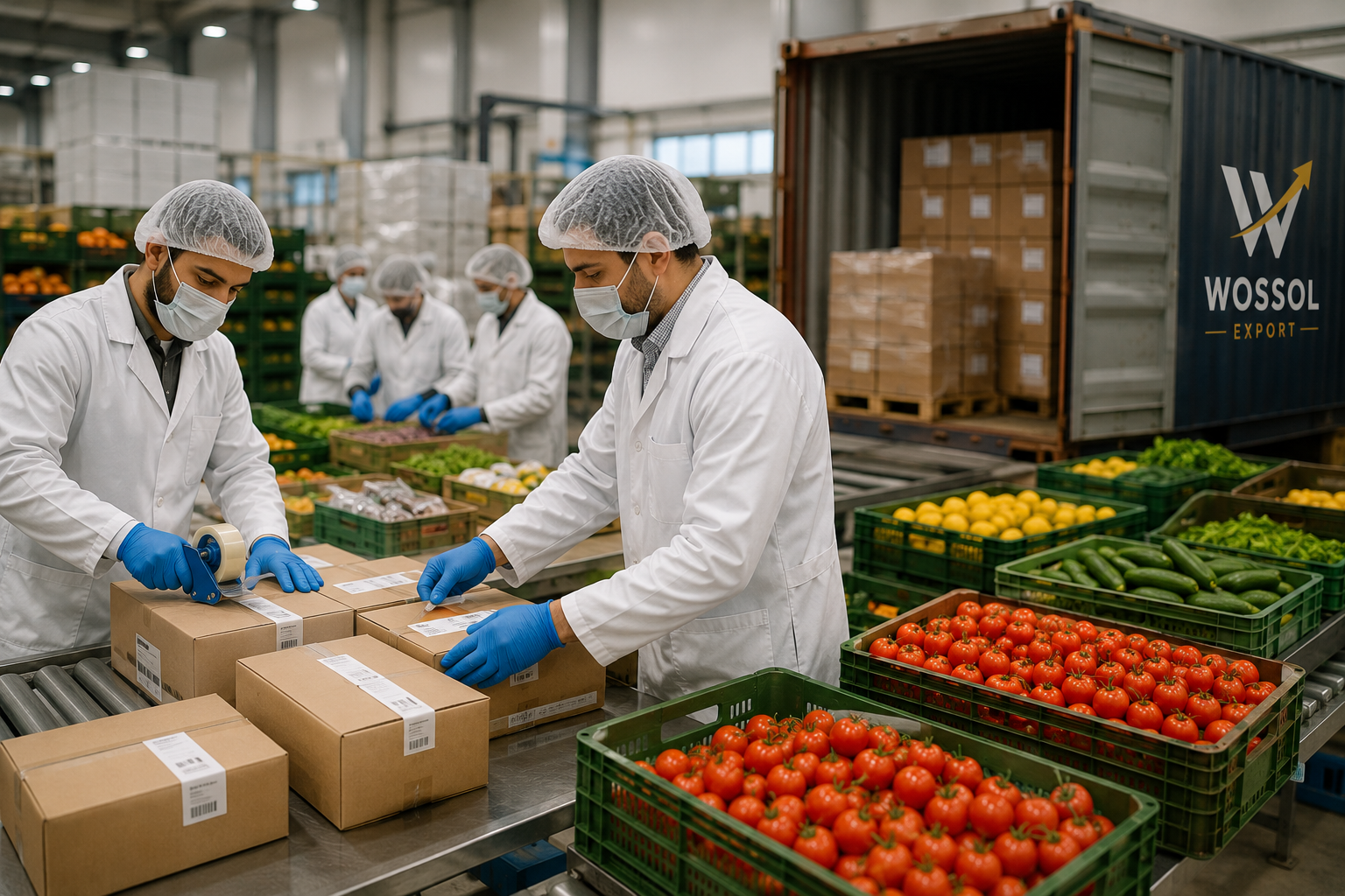 Food products being packed and prepared for export